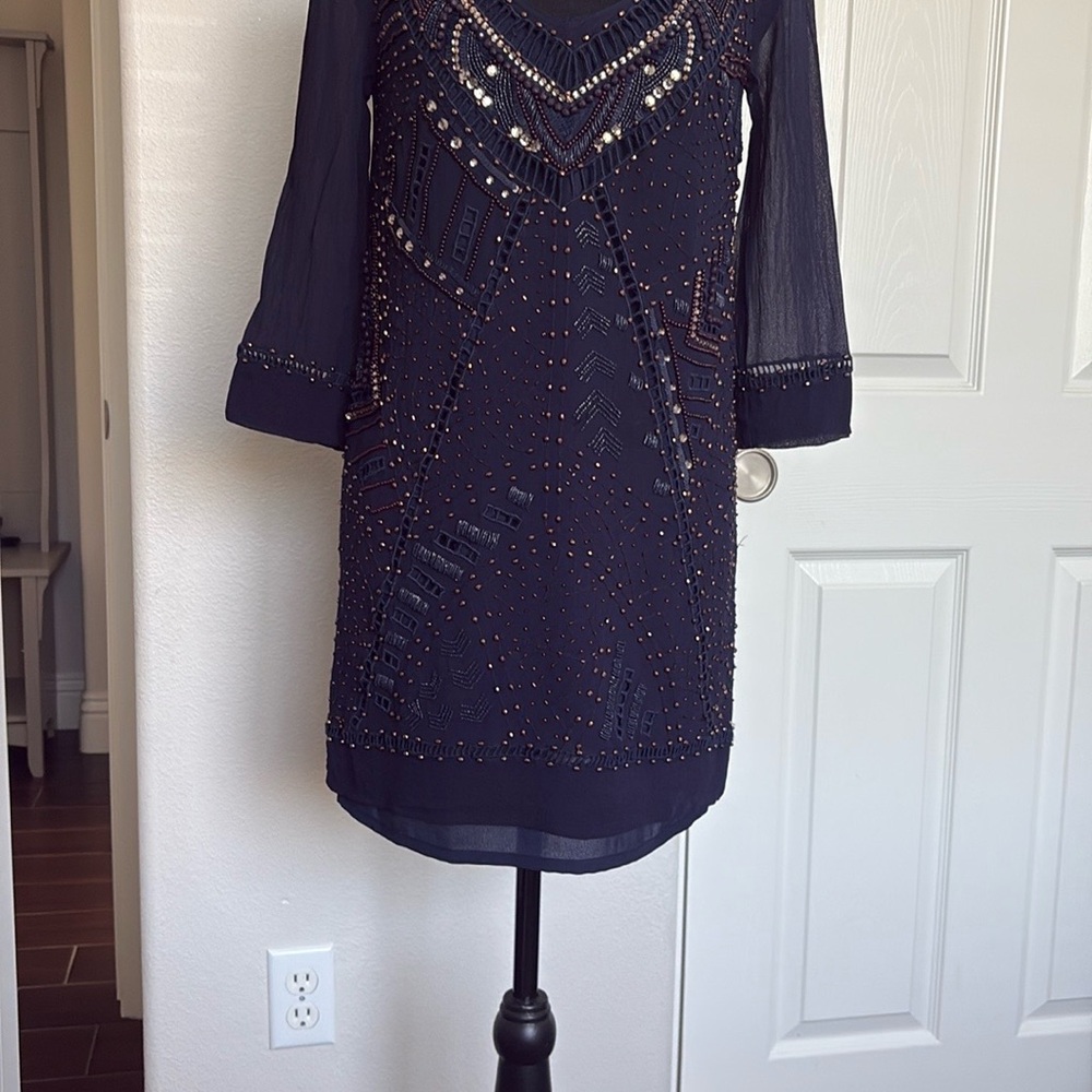 French Connection navy Sequin Embellished Sheath Dress